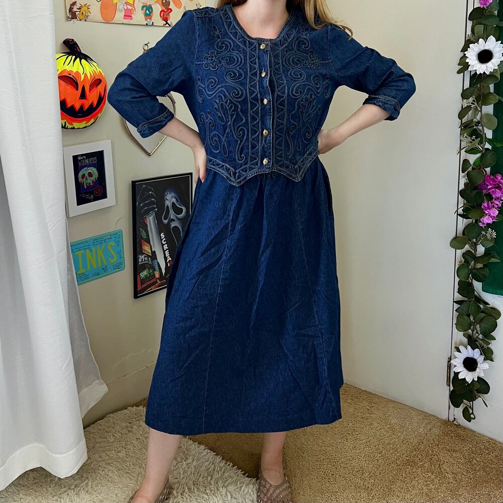 Vintage 1990s Nina Piccalino Denim Dress Size 12